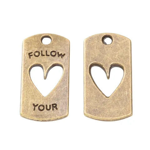 Vintage Legierung Herz Hohl Beschriftung Anhänger Follow Your Heart Für DIY Schmuckherstellung Halsketten Armbänder Zubehör