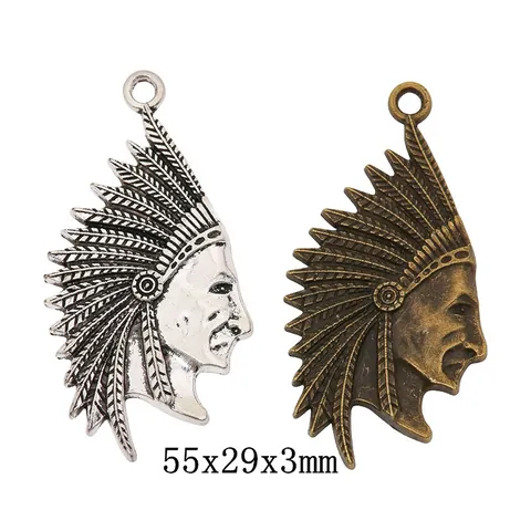 Vintage Alloy Indian Chief Head Pendant Charms For DIY Necklace Bracelet Making Ethnic Bohemian Jewelry Findings Antique Silver Bronze