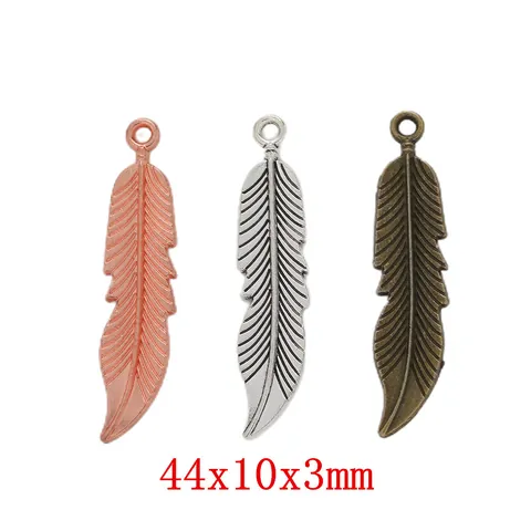 Vintage Legering Veer Blad Hangers Charms Voor DIY Sieraden Maken Accessoires Antiek Zilver Brons Roségoud Verguld Handwerk