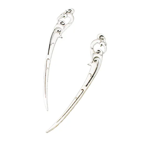 Vintage Alloy Hollow Chinese Style Dragon Cloud Pattern Filigree Metal Bookmark Hairpin DIY Jewelry Making Accessories Gift