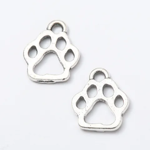Vintage Alloy Animal Paw Print Charms For DIY Jewelry Making Hollow Out Cat Dog Paw Pendant Bronze Gold Silver Charms