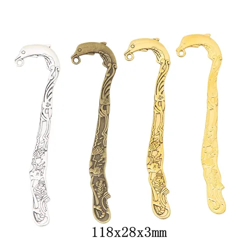 Vintage Legierung Delfin Lesezeichen Anhänger Geprägtes Ozeanmuster Haken DIY Schmuck Zubehör Bronze Silber Goldton