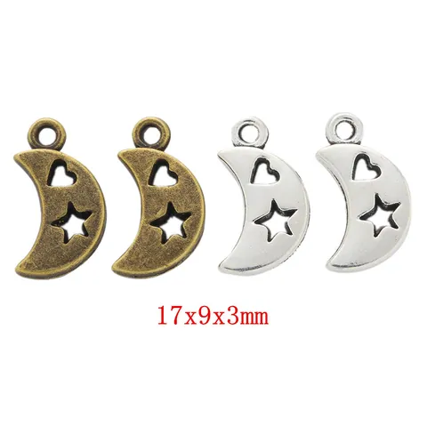 Vintage Alloy Hollow Crescent Moon Charms With Heart Star Pattern Antique Bronze Silver Pendants For DIY Jewelry Making Accessories