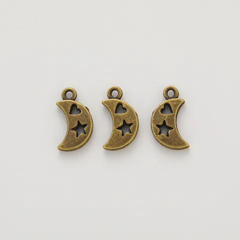 Vintage Alloy Hollow Crescent Moon Charms With Heart Star Pattern Antique Bronze Silver Pendants For DIY Jewelry Making Accessories