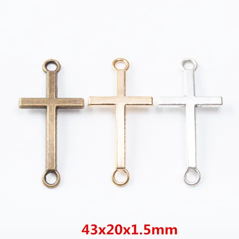 Vintage Zinc Alloy Cross Charms Double Hole Pendants Jewelry Connectors For DIY Necklace Bracelet Making Antique Metal Accessories