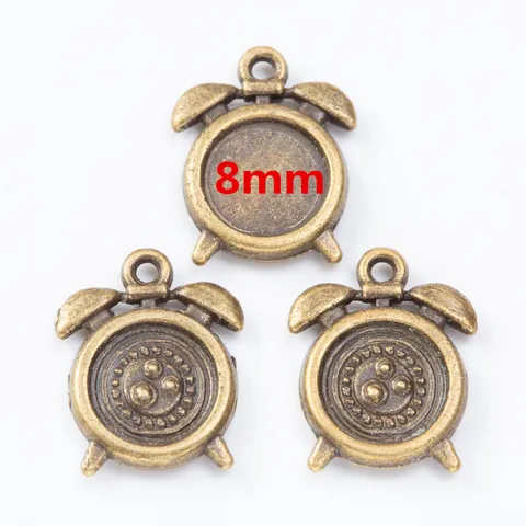 Vintage Zinc Alloy Alarm Clock Charms For DIY Jewelry Making 8mm Gemstone Cabochon Base Antique Bronze Gold Silver Clock Pendant Findings