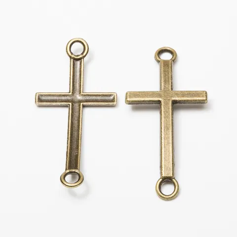 Vintage Zinc Alloy Cross Charms Double Hole Pendants Jewelry Connectors For DIY Necklace Bracelet Making Antique Metal Accessories