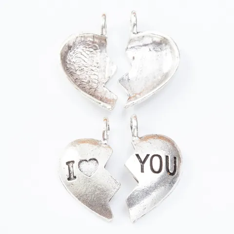 Vintage Alloy Heart Puzzle Pendant For DIY Jewelry Making I Love You Engraved Antique Silver Bronze Charm Accessory