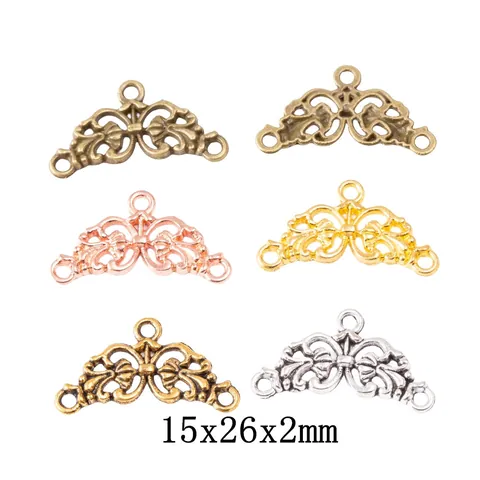 Vintage Alloy Flower Connector Pendants Hollow Baroque Scroll Three Hole DIY Jewelry Making For Necklace Earrings Accessory
