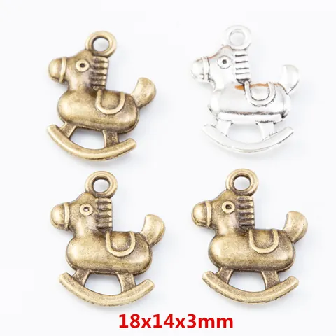 Vintage Alloy Rocking Horse Pendants For DIY Jewelry Making Antique Bronze Silver Metal Horse Charms Accessories