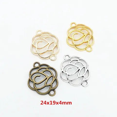Vintage Alloy Hollow Rose Flower Charms For Jewelry Making Double Loop Connector Pendants DIY Bracelet Necklace Accessory