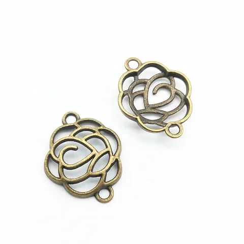 Vintage Alloy Hollow Rose Flower Charms For Jewelry Making Double Loop Connector Pendants DIY Bracelet Necklace Accessory