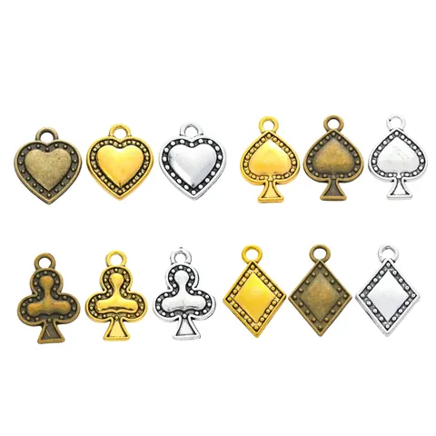 Pendentifs en Alliage Vintage Cartes à Jouer Symboles Poker pour Fabrication de Bijoux DIY Cœurs Piques Trèfles Carreaux