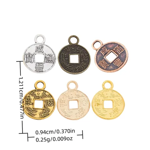 Vintage Zinc Alloy Ancient Chinese Coin Charms Round Square Hole Xianfeng Tongbao Pendants For DIY Jewelry Making Accessory