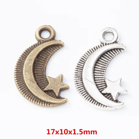Breloques en Alliage de Zinc Vintage Lune et Étoile pour Fabrication de Bijoux DIY Argent Antique Bronze Métal Accessoires pour Collier Bracelet Artisanat