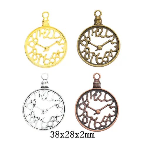 Vintage Alloy Hollow Clock Dial Pendants For DIY Jewelry Making Antique Gold Silver Bronze Red Copper Watch Charms Accessory