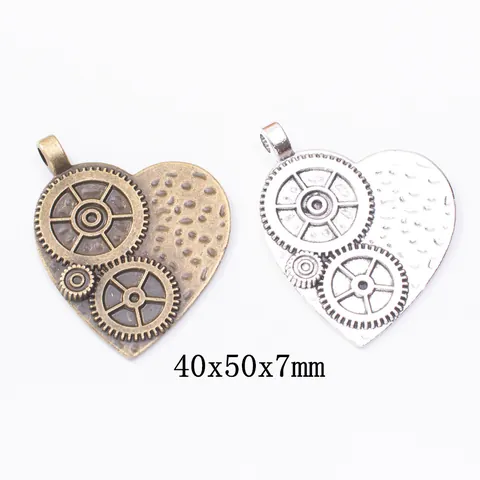 Vintage Alloy Steampunk Heart Gear Pendant Retro Antique Bronze Silver Clock Charms For DIY Jewelry Making Accessories Handcraft