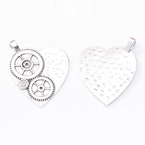 Vintage Alloy Steampunk Heart Gear Pendant Retro Antique Bronze Silver Clock Charms For DIY Jewelry Making Accessories Handcraft