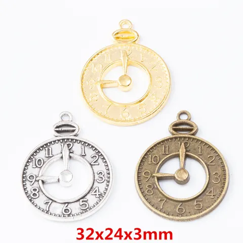 Vintage Zinc Alloy Clock Face Charms For DIY Jewelry Making Retro Watch Dial Pendants For Necklace Crafting Accessories