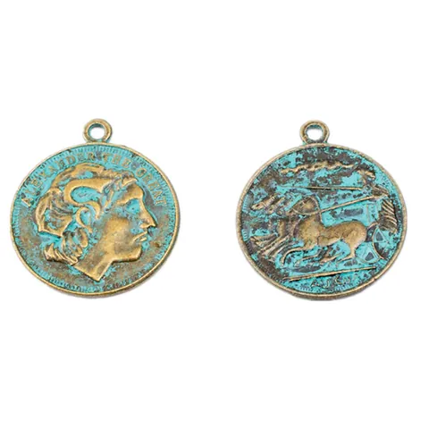 Vintage Alloy Alexander The Great Coin Pendant Double Sided Relief Chariot Pattern DIY Jewelry Making Charm Antique Bronze