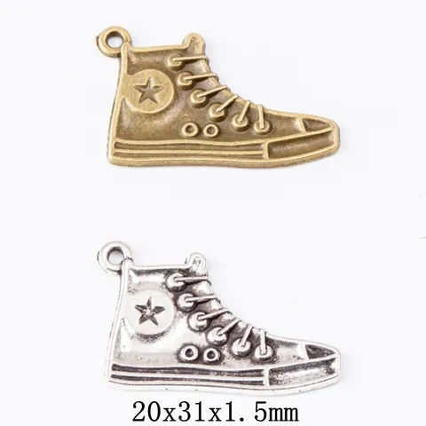 Charmes de Baskets Montantes en Alliage Vintage pour la Fabrication de Bijoux DIY Pendentifs Forme Chaussure en Toile Bronze Argent Antique