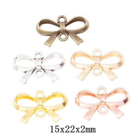 Vintage Zinc Alloy Bowknot Connector Charms Double Loop Bow Knot Pendants For DIY Bracelet Necklace Jewelry Making Findings