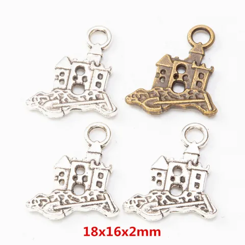 Vintage Alloy Castle House Charm Pendants For DIY Jewelry Making Accessories Antique Silver Bronze Metal Charms
