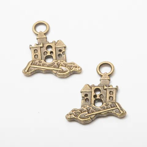 Vintage Alloy Castle House Charm Pendants For DIY Jewelry Making Accessories Antique Silver Bronze Metal Charms