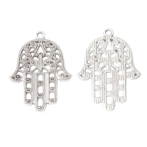 Vintage Alloy Hamsa Hand Charm Hollow Out Pendant For DIY Jewelry Making Antique Bronze Gold Silver Plated Hand of Fatima