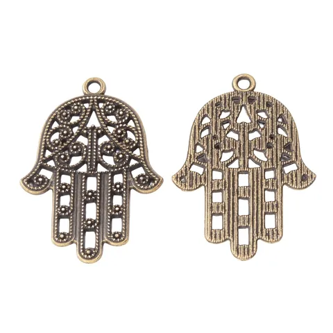 Vintage Alloy Hamsa Hand Charm Hollow Out Pendant For DIY Jewelry Making Antique Bronze Gold Silver Plated Hand of Fatima