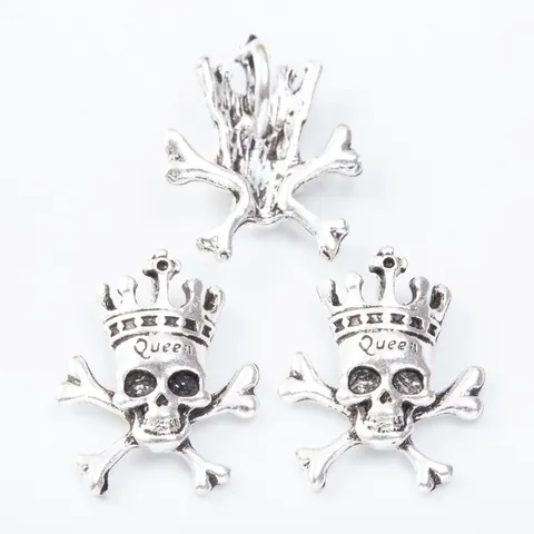 Vintage Crown Skull Crossbones Alloy Pendant For Jewelry Making DIY Queen Lettered Charm For Necklace Bracelet Accessories
