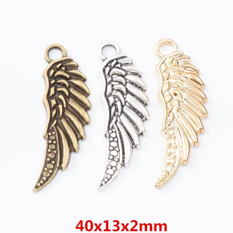 Vintage Alloy Feather Wing Charms DIY Jewelry Making Antique Bronze Silver Gold Plated Pendants For Necklace Earring Craft
