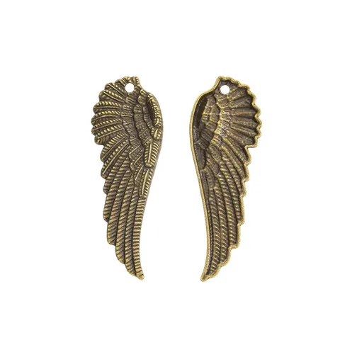 Vintage Alloy Angel Wing Pendant For DIY Jewelry Making Feather Pattern Antique Bronze Gold Silver Plated Wing Charm For Necklace Accessory