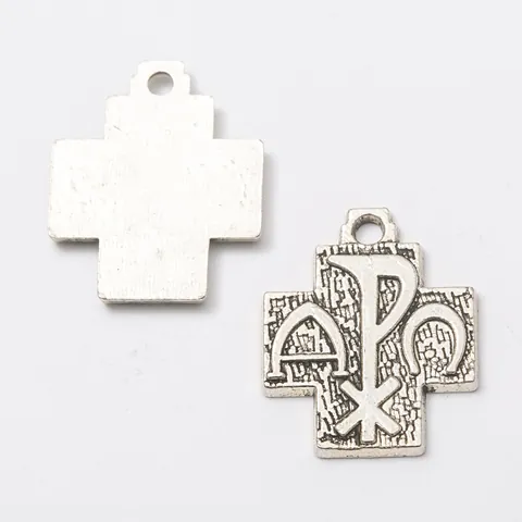 Vintage Alloy Religious Cross Charm Chi-Rho Alpha Omega Symbol Pendant For DIY Jewelry Making Antique Bronze Silver Metal Cross Pendants Findings