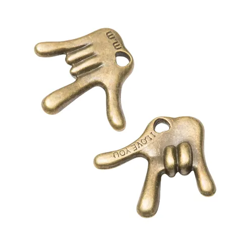 Vintage Alloy I Love You Hand Gesture Pendant Heart Hollow Engraved Charms For DIY Necklace Bracelet Jewelry Making Accessories