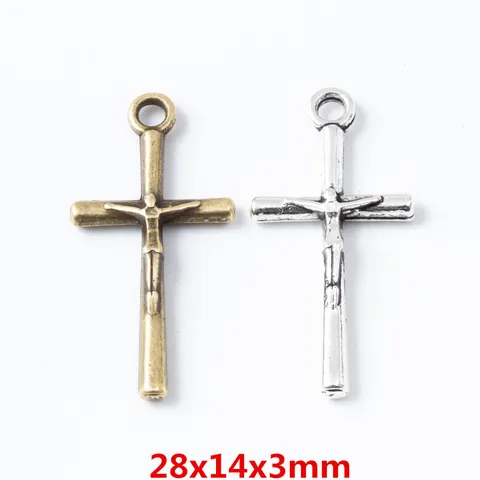 Ciondoli Croce Crocifisso in Lega Vintage Ciondoli Religiosi di Gesù Per Creazione di Gioielli Fai-da-te Bronzo Argento Antico