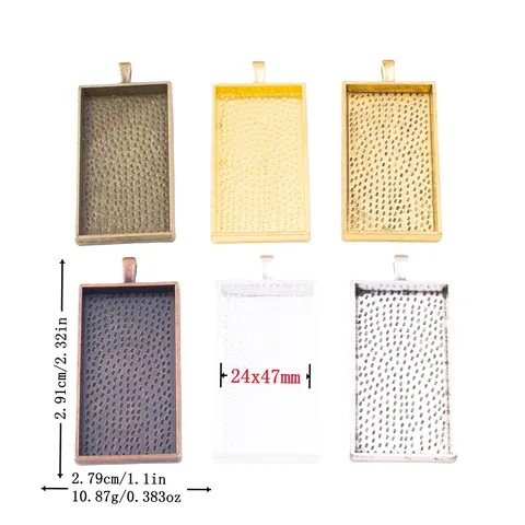 Vintage Alloy Rectangle Pendant Bezel Tray Base Cabochon Settings For DIY Jewelry Making Necklaces Charms Findings Crafting Accessories