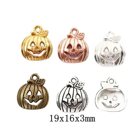 Breloques en Alliage Vintage Citrouille d'Halloween Visage Souriant Pendentifs Jack-O-Lantern Pour la Fabrication de Bijoux DIY Colliers