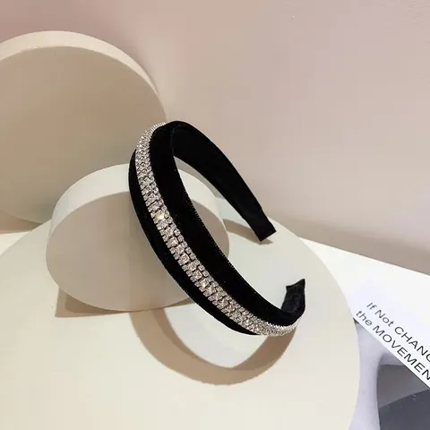 Vintage Black Velvet Headband With Double Row Rhinestones Elegant Padded Hair Band For Women Party Wedding Hair Accessories
