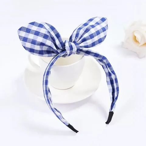 Sweet Bow Bunny Ears Headband Polka Dot Gingham Fabric Hairband Velvet Faux Pearl Hair Accessories For Women Girls