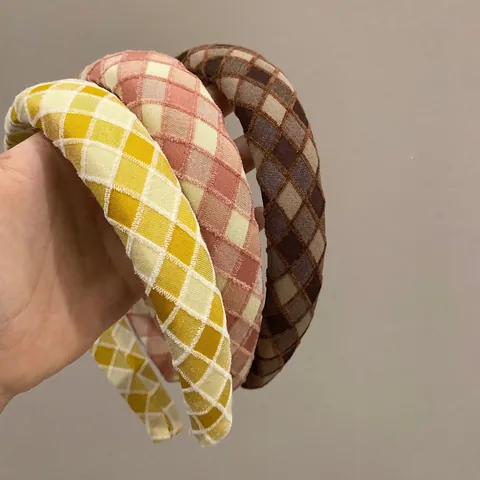 Vintage Karo Gepolsterter Haarreif Für Damen Koreanischer Stil Gittermuster Handgefertigtes Verdicktes Haarband Haarschmuck