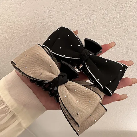Koreaanse Satijnen Strik Haarklem Grote Elegante Strass Haarclip Voor Dames Vintage Haarsieraad Dagelijkse Haaraccessoires