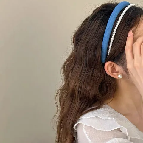 Cerchietto con Künstliche Perle Texture Denim Vintage per Donna Elegante Cerchietto Alto Fermaglio per Capelli in Tessuto Retro Accessori per Capelli