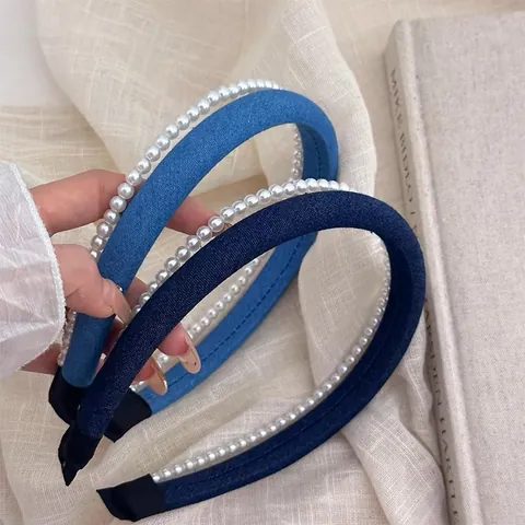Cerchietto con Künstliche Perle Texture Denim Vintage per Donna Elegante Cerchietto Alto Fermaglio per Capelli in Tessuto Retro Accessori per Capelli