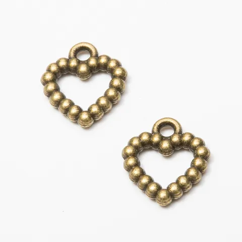Alloy Heart Charms Beaded Texture Hollow Pendants For DIY Necklace Bracelet Jewelry Making Antique Bronze Silver Gold Color