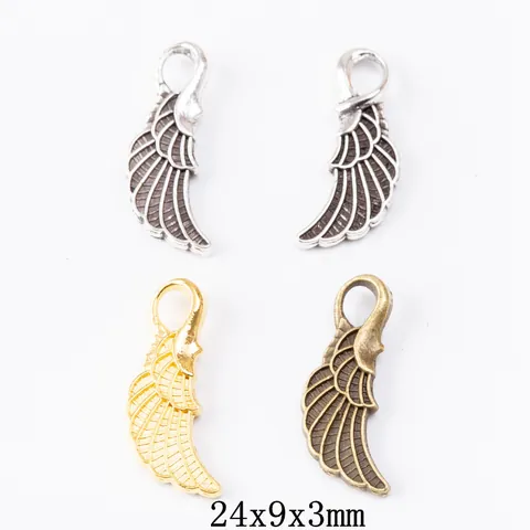 Retro Alloy Wing Charms Feather Texture DIY Jewelry Making Accessory For Necklace Bracelet Antique Bronze Silver Gold Pendants