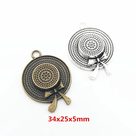 Vintage Legierung Strohhut Anhänger Mit Schleife Blume Für DIY Schmuckherstellung Antike Bronze Silber Handwerk Zubehör