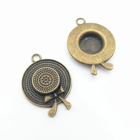 Vintage Legierung Strohhut Anhänger Mit Schleife Blume Für DIY Schmuckherstellung Antike Bronze Silber Handwerk Zubehör
