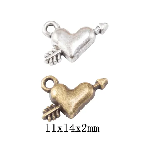 Vintage Zinc Alloy Heart With Arrow Charms Antique Silver Bronze Metal Pendants For DIY Jewelry Making Necklaces Bracelets 2059