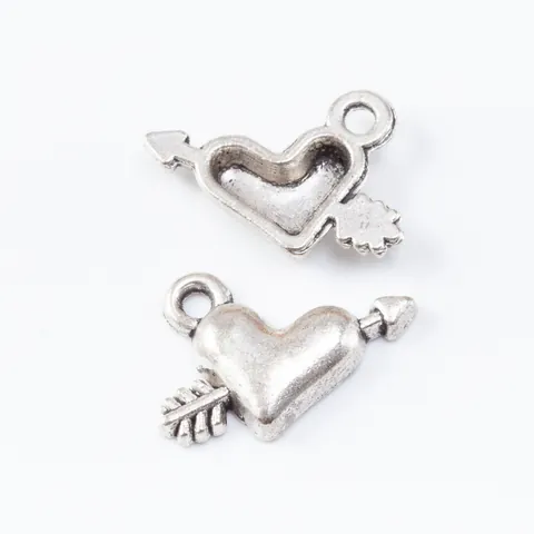 Vintage Zinc Alloy Heart With Arrow Charms Antique Silver Bronze Metal Pendants For DIY Jewelry Making Necklaces Bracelets 2059